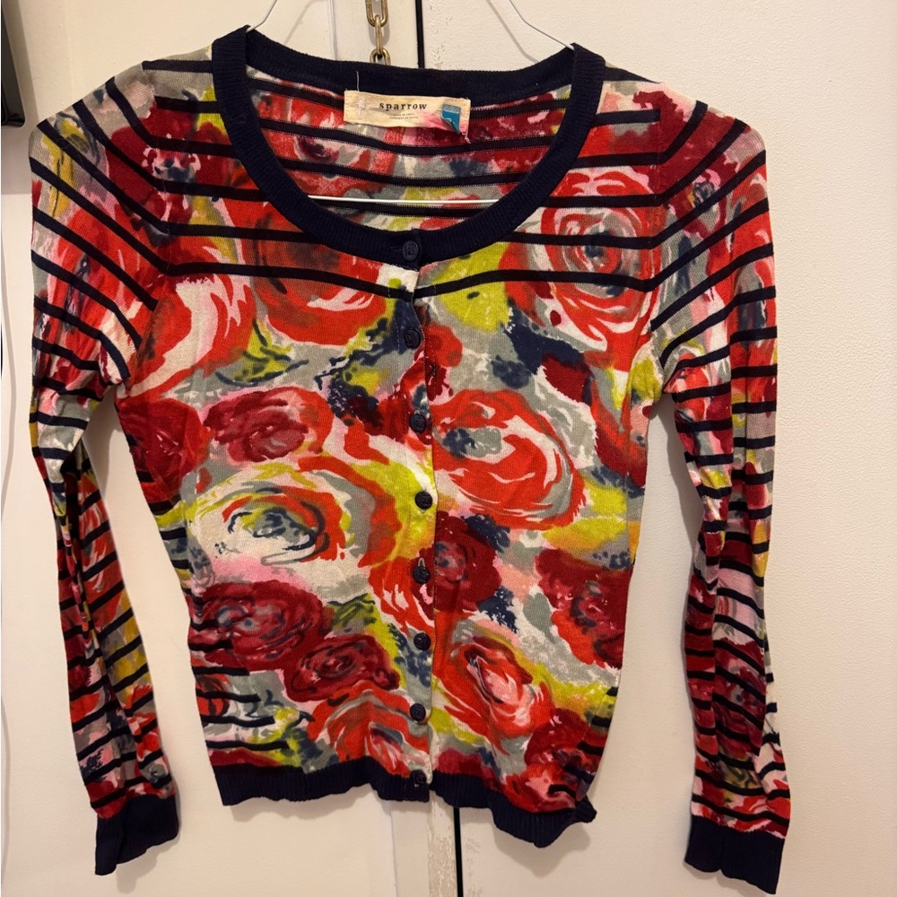 Anthropologie Floral Bright Long Sleeve Sweater Cardigan - Picture 1 of 3